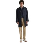 YVES SALOMON MAC COAT IN DOUBLE-SIDED FABRIC WITH LEATHER DETAILS