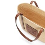 LOEWE SMALL SQUARE BASKET BAG IN RAFFIA AND CALFSKIN
