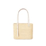 LOEWE SMALL SQUARE BASKET BAG IN RAFFIA AND CALFSKIN