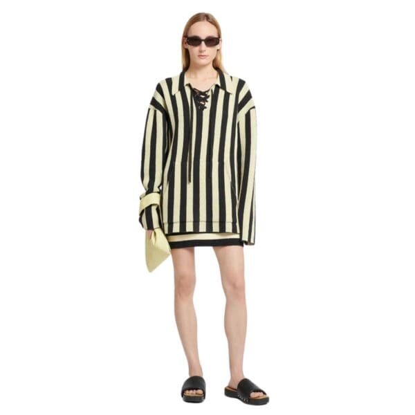 NANUSHKA JORRIT STRIPED TERRY-KNIT SWEATER BLACK/PALE YELLOW