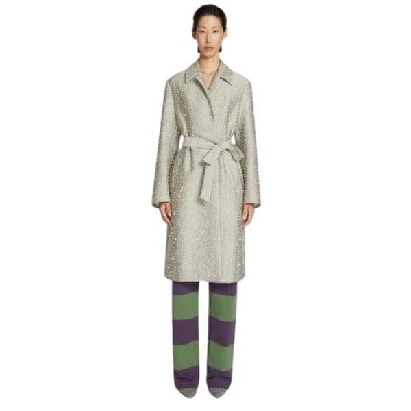 DRIES VAN NOTEN EMBELLISHED COAT SILVER