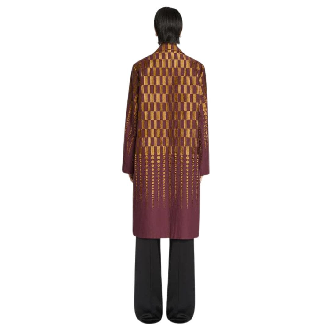 DRIES VAN NOTEN EMBROIDERED COAT WINE