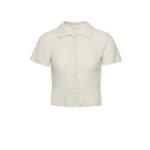 MAGDA BUTRYM BOUCLE KNIT BUTTON UP SHIRTS IN CREAM
