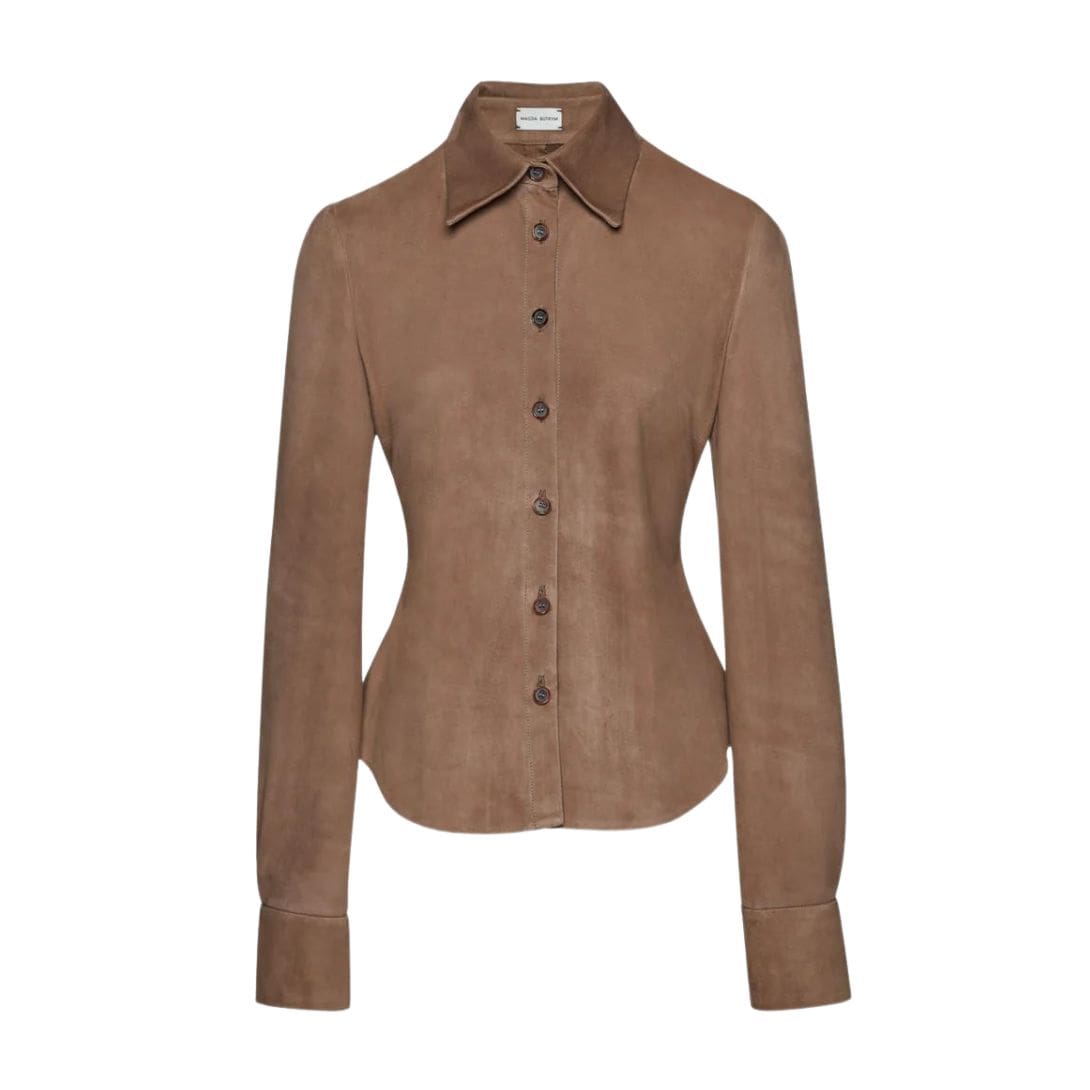 MAGDA BUTRYM CLASSIC BUTTON DOWN SHIRTS IN BROWN SUEDE