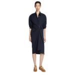 DRIES VAN NOTEN DRAPED COTTON DRESS NAVY