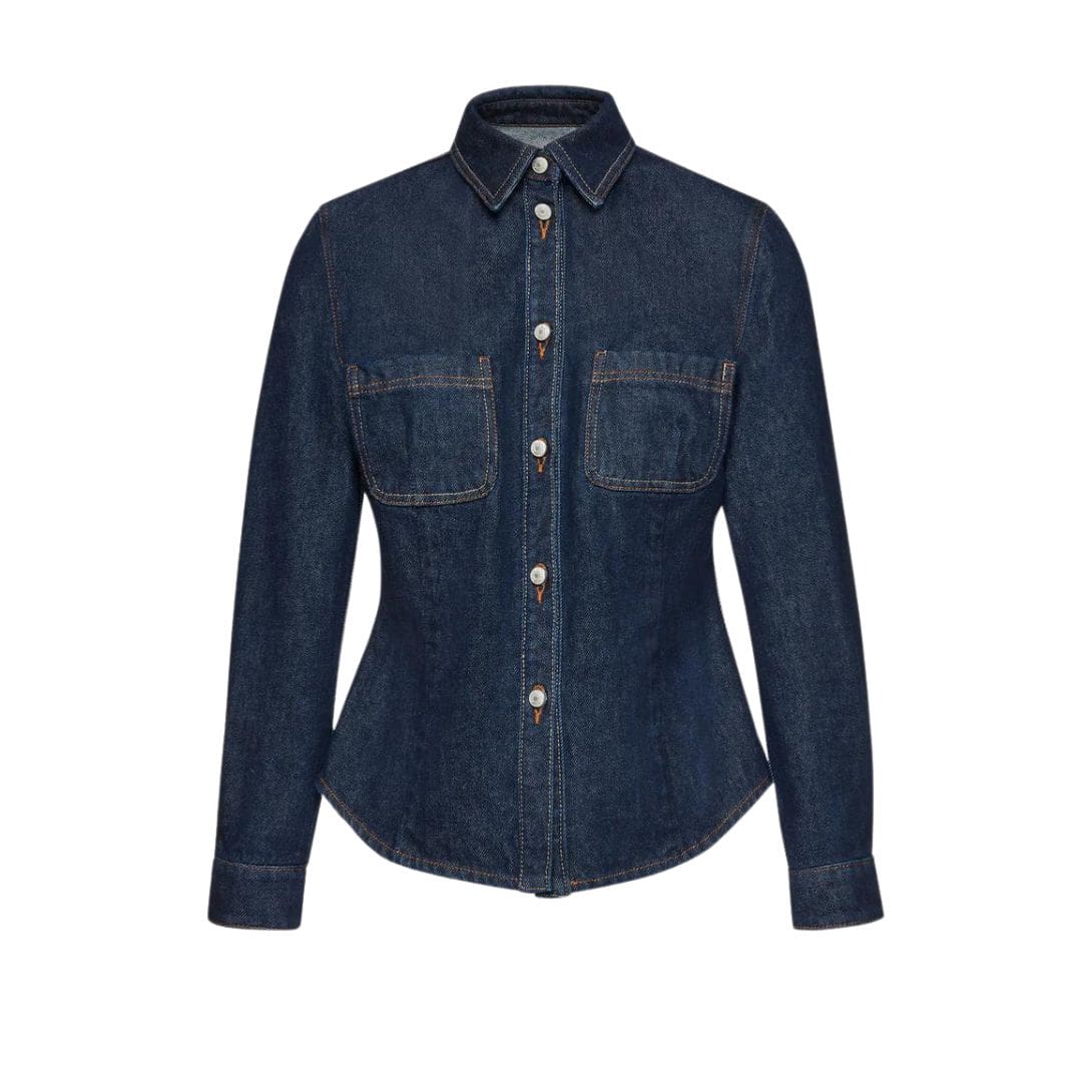 MAGDA BUTRYM CLASSIC DENIM BUTTON DOWN SHIRT IN NAVY