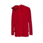 MAGDA BUTRYM CLASSIC SHIRRED FLOWER BLOUSE IN RED