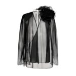 MAGDA BUTRYM CLASSIC SHIRRED FLOWER BLOUSE IN SHEER BLACK