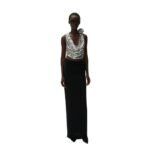 MAGDA BUTRYM COWL NECK SEQUIN TOP IN SILVER