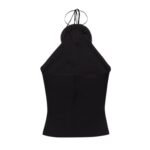 MAGDA BUTRYM FLORAL APPLIQUE JERSEY TIE NECK TOP IN BLACK
