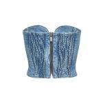 MAGDA BUTRYM FLOWER BUSTIER DENIM CORSET TOP IN LIGHT BLUE