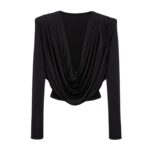 MAGDA BUTRYM LONG SLEEVE DRAPED JERSEY BLOUSE IN BLACK