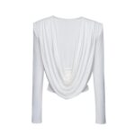 MAGDA BUTRYM LONG SLEEVE DRAPED JERSEY BLOUSE IN WHITE