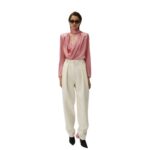 MAGDA BUTRYM LONG SLEEVE DRAPED SILK BLOUSE IN PINK