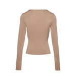 MAGDA BUTRYM LONG SLEEVE FLORAL APPLIQUE JERSEY TOP IN BEIGE