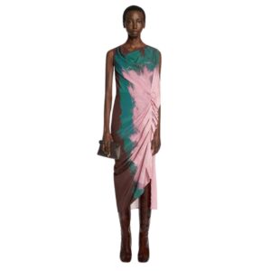 DRIES VAN NOTEN PRINTED DRAPED DRESS PINK
