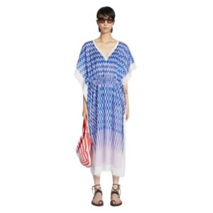 DRIES VAN NOTEN COTTON DRAWSTRING KAFTAN BLUE