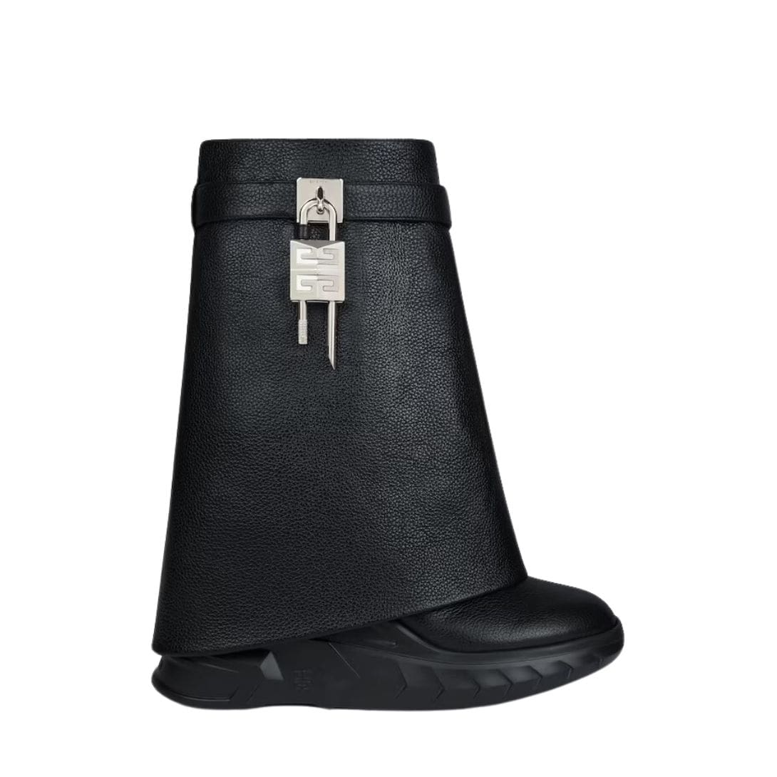 GIVENCHY SHARK LOCK BIKER ANKLE BOOTS IN GRAINED LEATHER