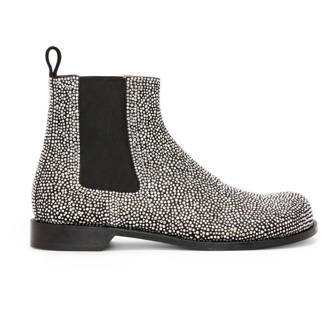 LOEWE CAMPO CHELSEA BOOT IN CALF SUEDE AND ALLOVER RHINESTONES