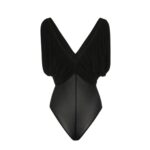 MAGDA BUTRYM RUCHED V NECK BODYSUIT IN BLACK