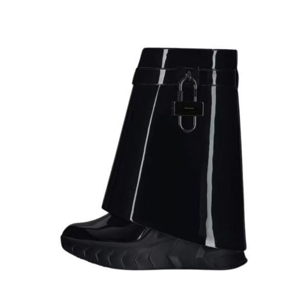 GIVENCHY SHARK LOCK BIKER ANKLE BOOTS IN PATENT LEATHER
