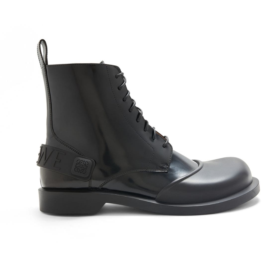 LOEWE CAMPO LACE UP BOOTIE IN BRUSHED CALFSKIN AND RUBBER