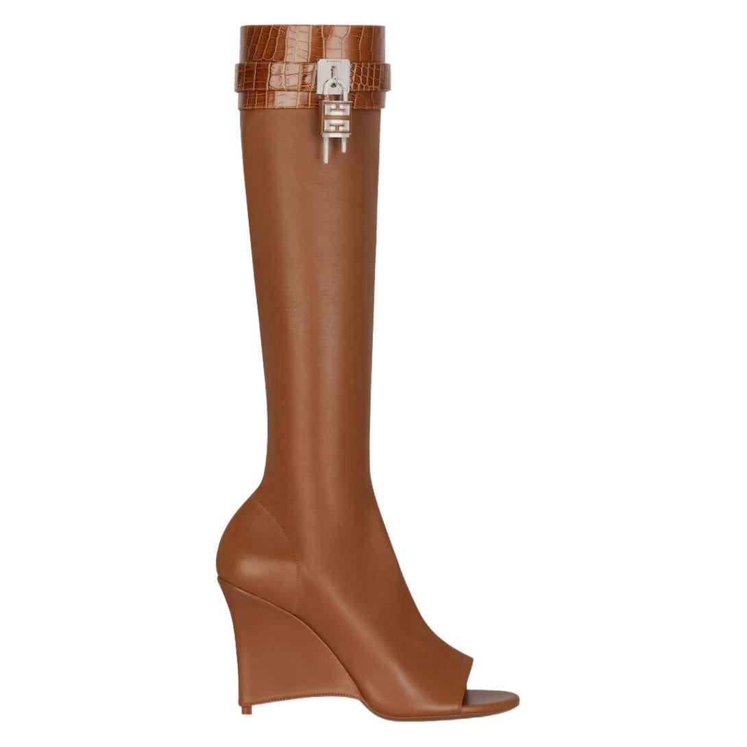 GIVENCHY SHARK LOCK STILETTO SANDAL BOOTS IN LEATHER