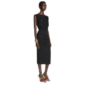 DRIES VAN NOTEN FITTED DRAPED DRESS BLACK