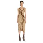 DRIES VAN NOTEN DRAPED COTTON DRESS BEIGE