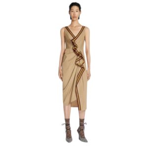 DRIES VAN NOTEN DRAPED COTTON DRESS BEIGE