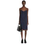 DRIES VAN NOTEN PLEATED SLIP DRESS NAVY
