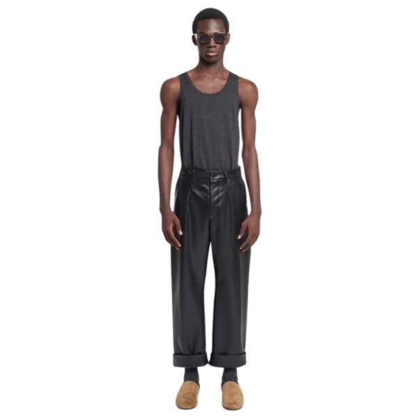 NANUSHKA ZAYDEN REGENERATED LEATHER TAPERED PANTS BLACK