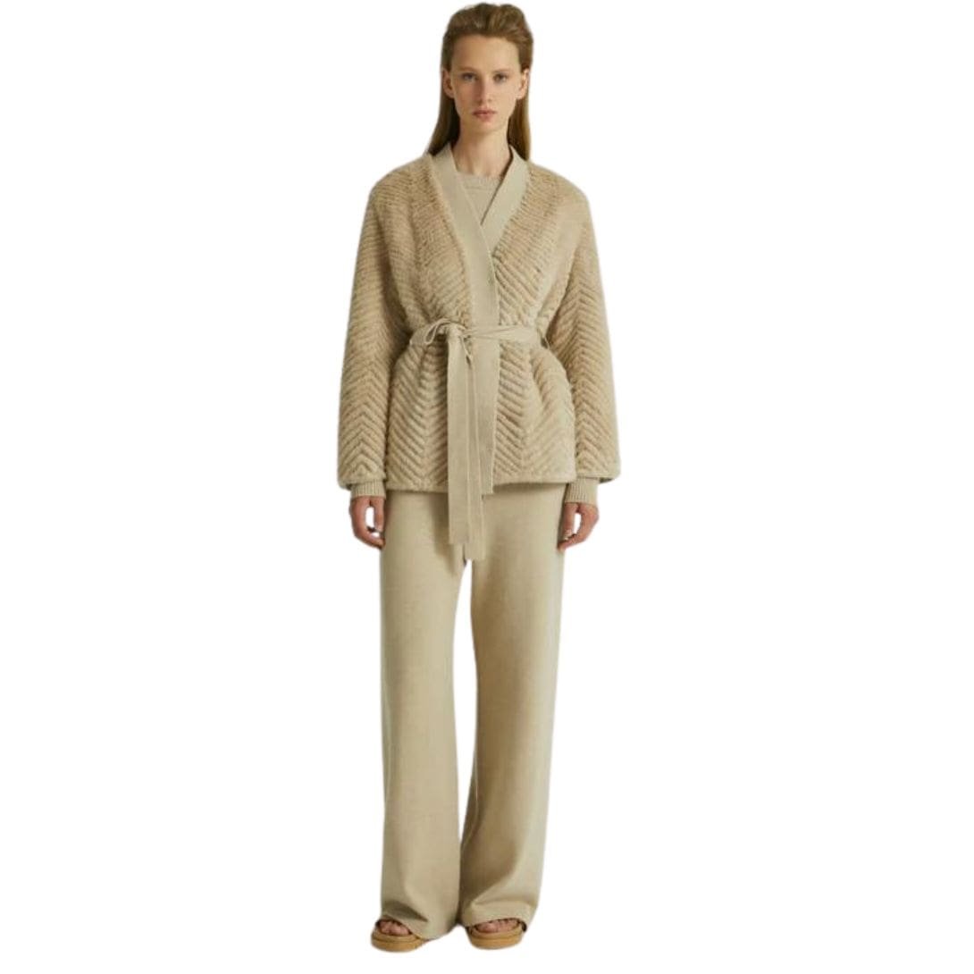 YVES SALOMON MERINO KNIT AND MINK CARDIGAN