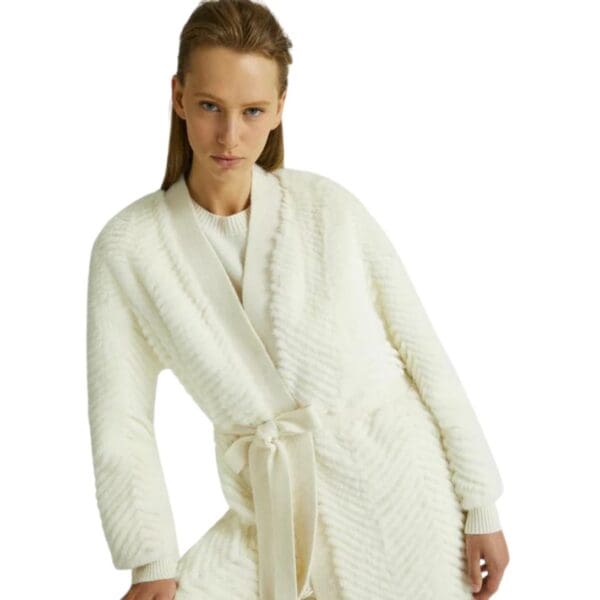 YVES SALOMON MERINO KNIT AND MINK LONG CARDIGAN