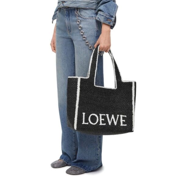 LOEWE FONT TOTE LARGE BAG IN RAFFIA