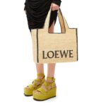 LOEWE FONT TOTE LARGE BAG IN RAFFIA