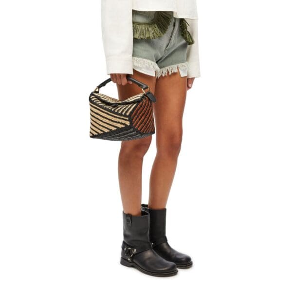 LOEWE SMALL PUZZLE EDGE BAG IN RAFFIA AND CALFSKIN
