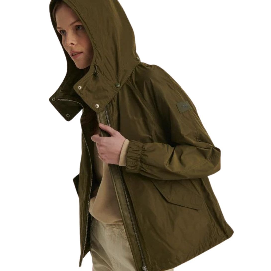 YVES SALOMON SHORT TECHNICAL FABRIC AND LEATHER PARKA