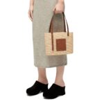 LOEWE SMALL SQUARE BASKET BAG IN RAFFIA AND CALFSKIN