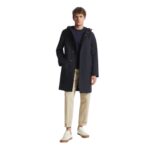 YVES SALOMON HOODED COAT IN DOUBLE-SIDED FABRIC WITH LEATHER DETAILS