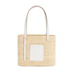 LOEWE SMALL SQUARE BASKET BAG IN RAFFIA AND CALFSKIN