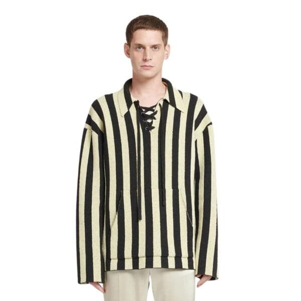 NANUSHKA JORRIT STRIPED TERRY-KNIT SWEATER BLACK/PALE YELLOW