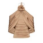 MAGDA BUTRYM FLOWER APPLIQUE WRAP BLOUSE IN BEIGE