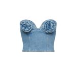 MAGDA BUTRYM FLOWER BUSTIER DENIM CORSET TOP IN LIGHT BLUE