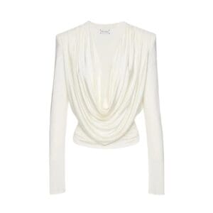 MAGDA BUTRYM LONG SLEEVE DRAPED JERSEY BLOUSE IN CREAM