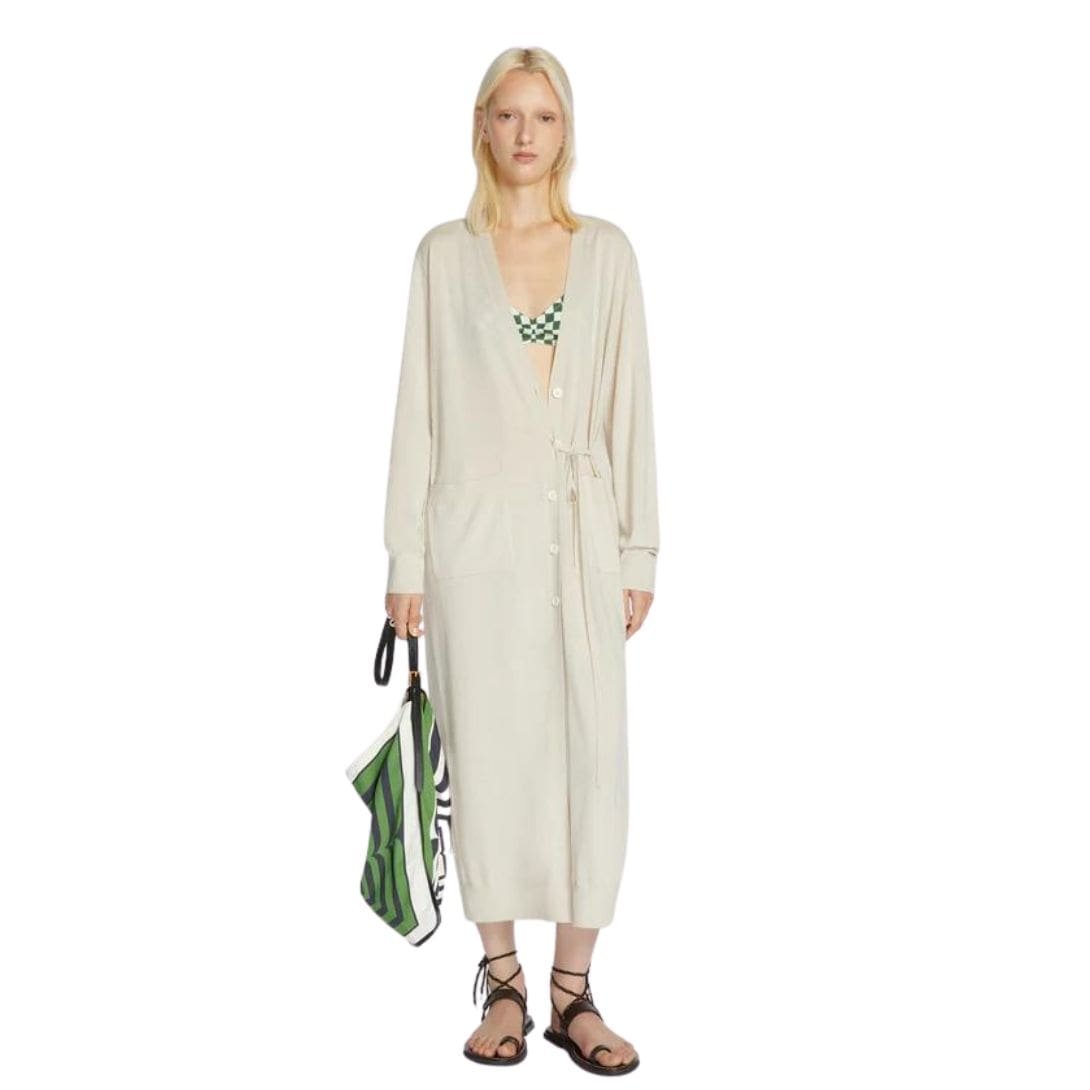 DRIES VAN NOTEN LONG MERINO CARDIGAN ECRU