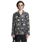 NANUSHKA JELMER PRINTED SILK-TWILL SHIRT FOLK ART BLACK