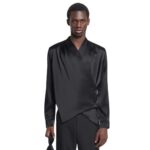 NANUSHKA TEBBE SLIP SATIN WRAP SHIRT BLACK