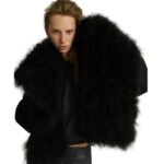 YVES SALOMON SHORT JACKET IN DOUBLE-SIDED CASHMERE AND FEATHERS