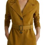 YVES SALOMON LONG BELTED COAT IN DOUBLE-SIDED VELOUR LAMB LEATHER
